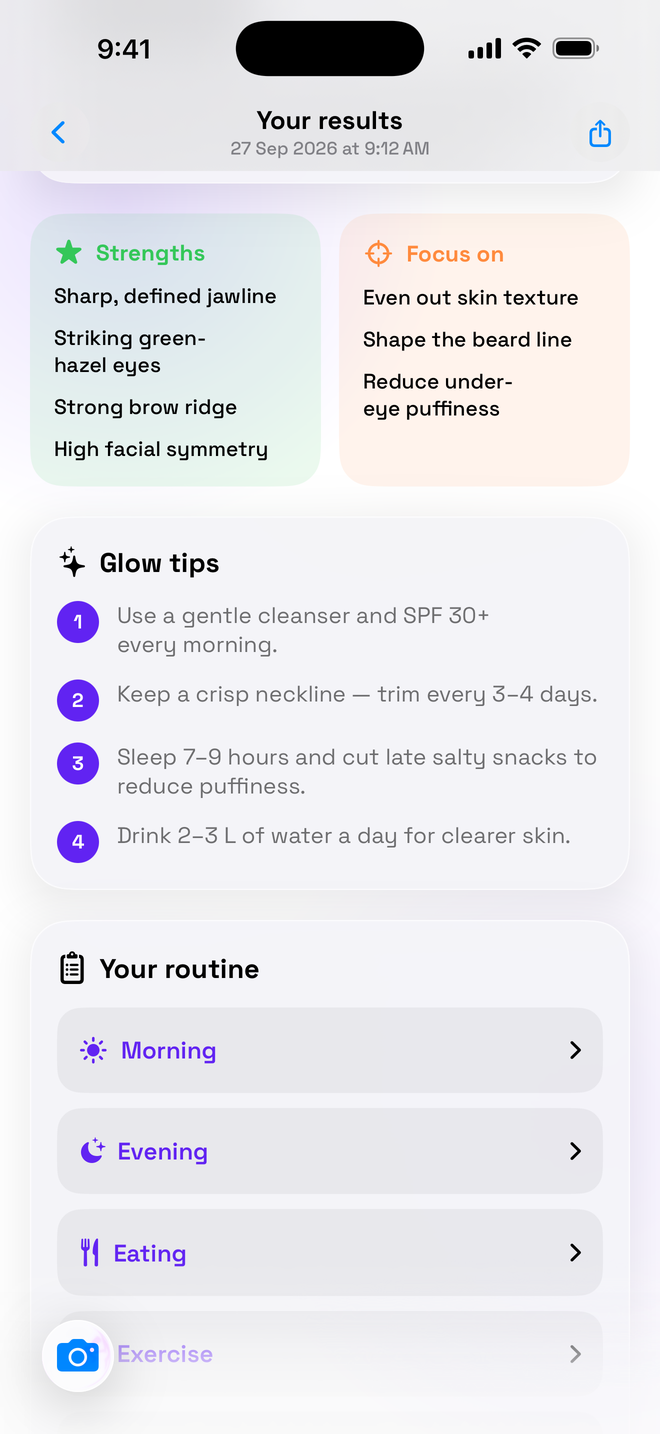 Strengths, focus areas, glow tips and a personal routine
